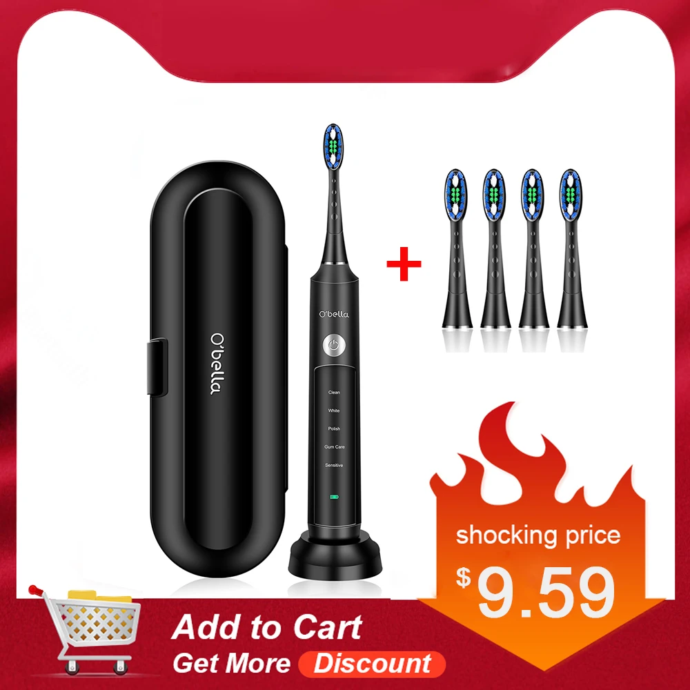 Online Nuevo cepillo de dientes eléctrico sónico de 48000RPM o bella 071B, cepillos de dientes recargables para adultos con 4 Uds. Cabezas de repuesto DuPont