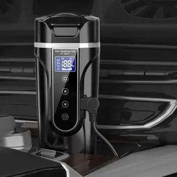 

450ml Portable Car Electric Heating Cup LCD Display Vehicle Electric Kettle Coffee Tea Milk Heated Car Mug Traveling Heating Cup