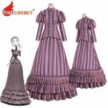

CostumeBuy Tim Burton's Corpse Bride Victoria Everglot Cosplay Costume Historical Victorian Strips Dress Custom Made L920