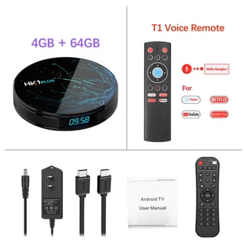 4G 64G T1 Remote 4 ГБ 64 ГБ Android 9,0 Smart tv BOX HK1 PLUS Amlogic S905X2 Dual Wifi BT4.0 USB3.0 H.265 4K Youtube Google Voice Assistant HK1PLUS - Цвет: 4G 64G T1 Remote