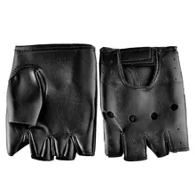Мужские противоскользящие перчатки из искусственной кожи без пальцев, перчатки на запястье, черные перчатки без подкладки для вождения мотоцикла