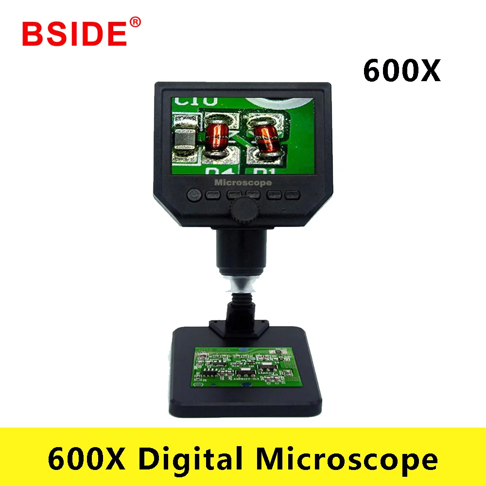 

BSIDE 600X Digital Microscope Electronic Video Microscope 4.3 Inch HD LCD Soldering Microscope Phone Repair Magnifier + Stand