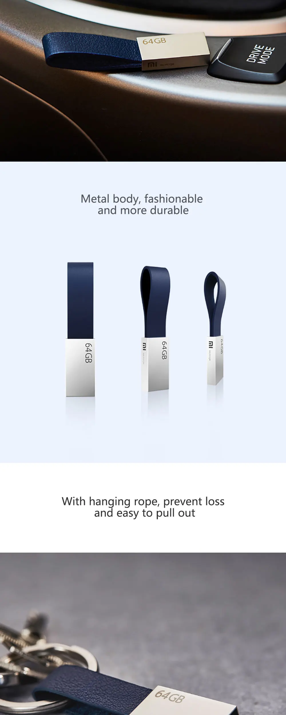 Xiaomi USB3.0 64GB USB флэш-накопитель высокоскоростной передачи mul-ticompatibility металлический корпус с подвесным кабелем портативный
