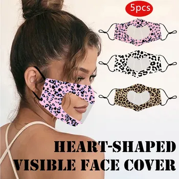 

5PCS Unisex Heart-shaped Mouth Mask With Clear Window Visible Expression For Deaf Mute People Mouth Face Cover Mascarar Maschere