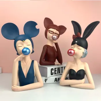 

Nordic Bubble Bunny Girl Statue Resin Cute Character Bust Sketch Figurine Home Decoration Accessories Sculpture Desktop Craft