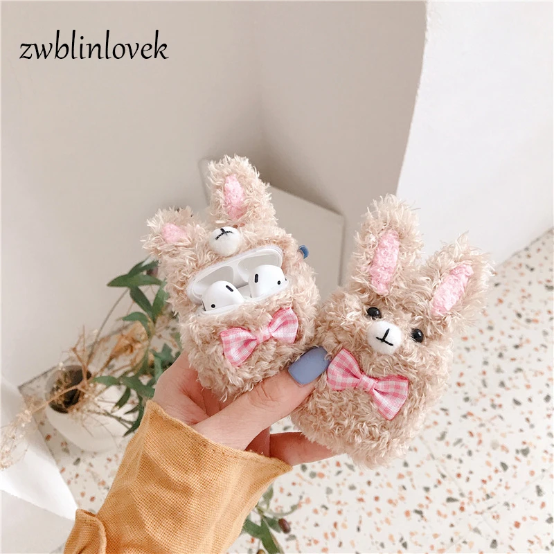 Beautiful Plush Rabbit Keyring Case For Bluetooth Wireless Protective Cover Apple AirPod AirPods Accessories Keychain | Украшения и