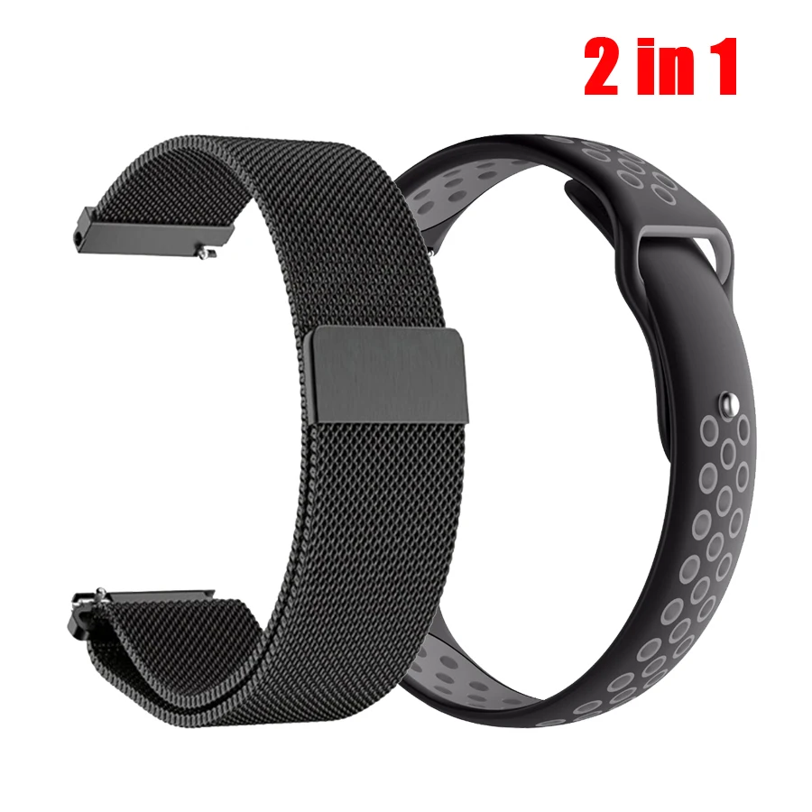 2 в 1 для Amazfit Bip ремешок Миланская Петля из нержавеющей стали+ Силиконовый ремешок для Huami Amazfit Pace/Stratos 2 2S ремешок для часов