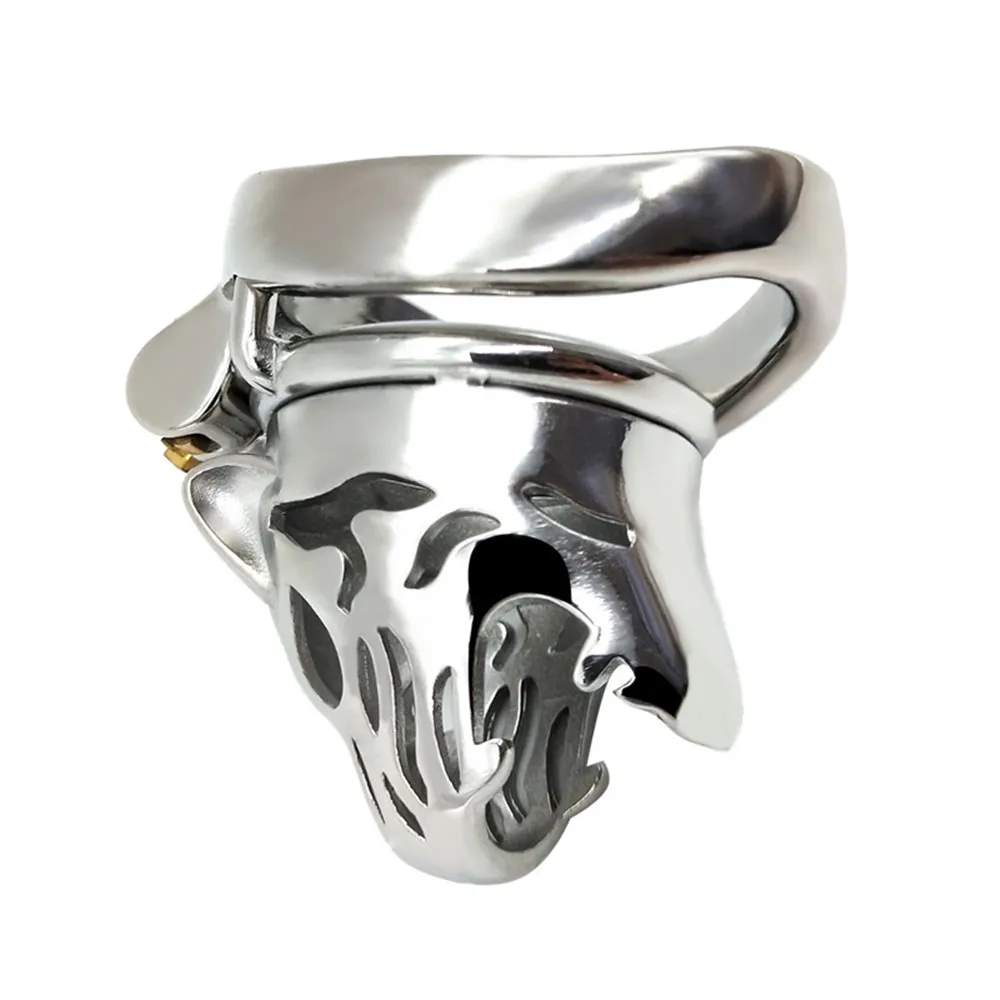 Qkkq tigre cabeça de castidade fechaduras masculino gaiolas galo dispositivo castidade cateter pênis bloqueio de metal galo masculino virgem