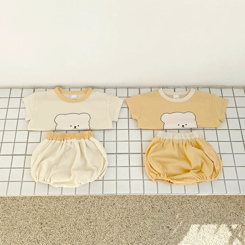 Cotton Summer Baby Clothing Set Bear Print Tshirt and Bloomer
