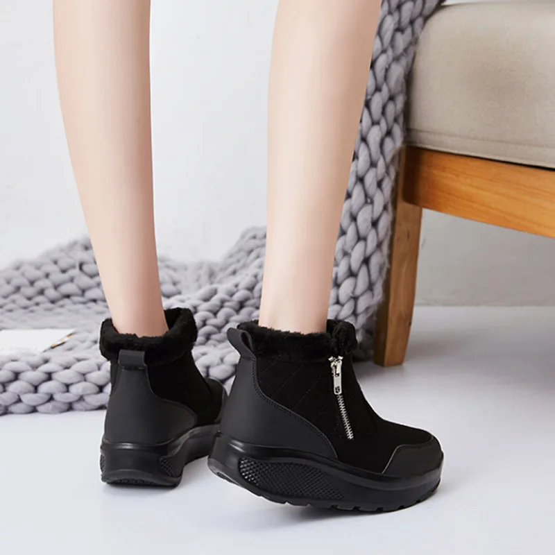 Women Shoes Winter Warm Snow Boots Plush Inside Ankle Boots Zip Platform Casual Sneakers Wedges Casual Shoes Botas Mujer