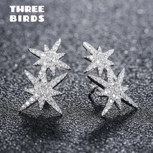 Крошечные трендовые кубические циркониевые хрустальные двойные звезды Роскошные проложить Cz клипсы с камнем Серьги для женщин модные ювелирные изделия E-H0347