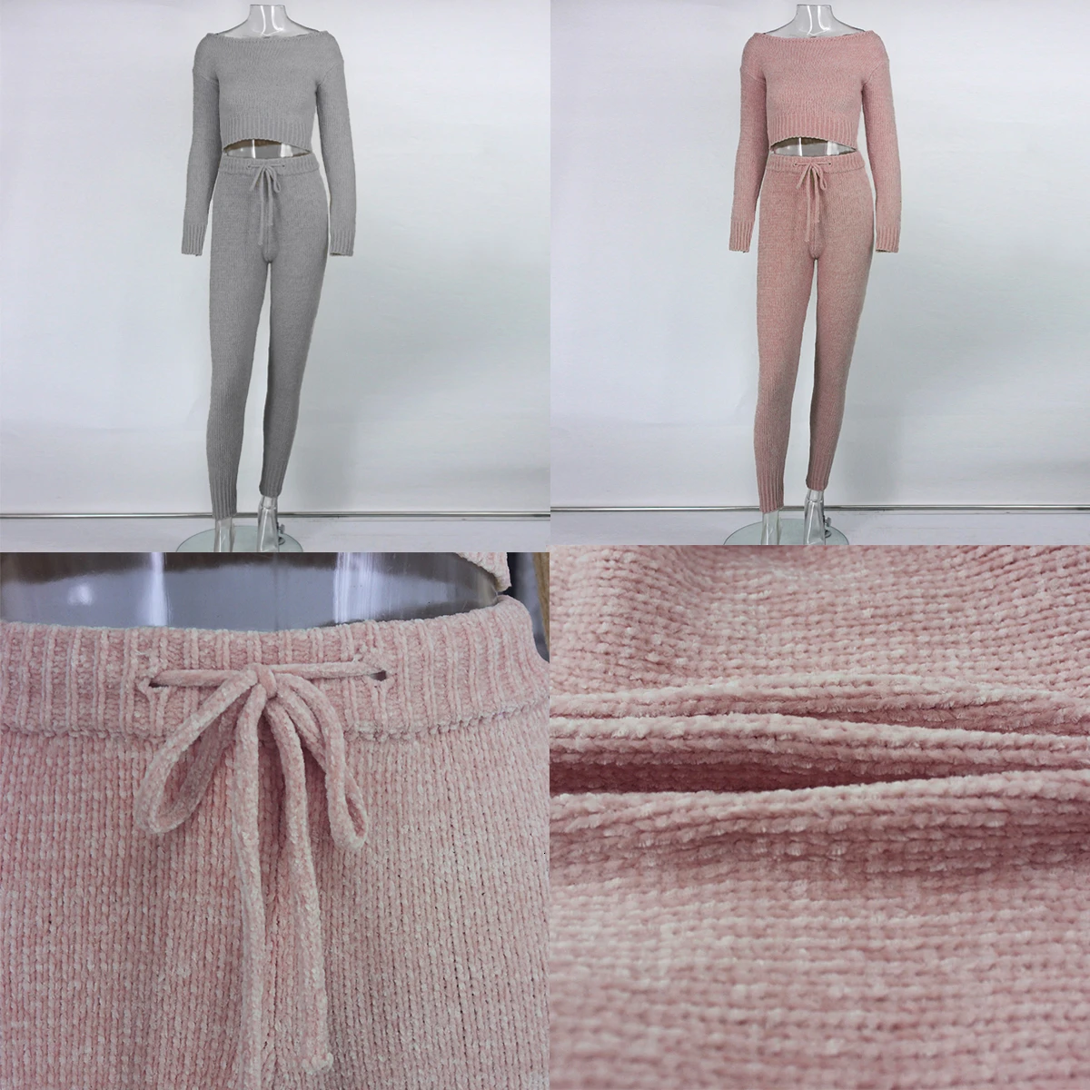 Yissang, вязаный свитер, Женский комплект 2 шт., короткий топ с длинным рукавом и длинные штаны, сексуальный осенне-зимний комплект из двух предметов, наряды