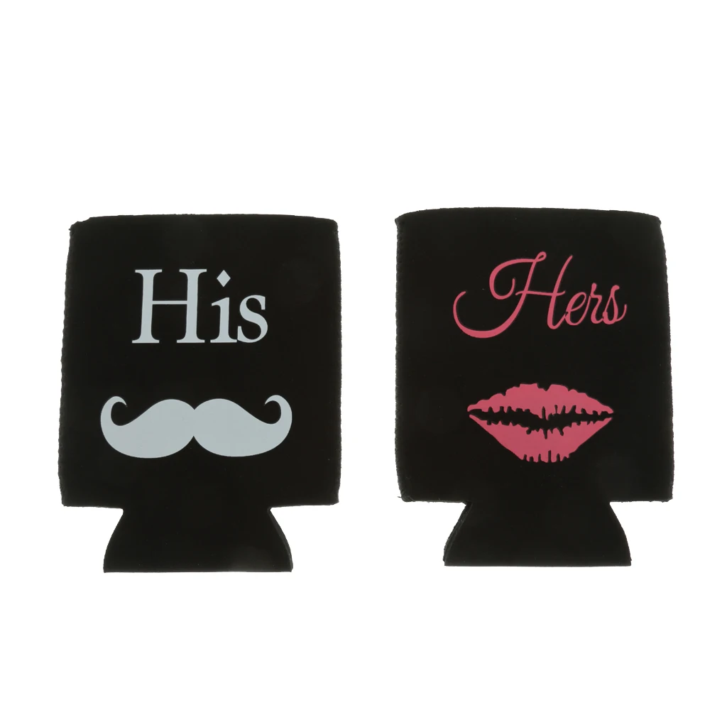 2 Set Wedding Engagement Beer Bottle Tin Cooler His & Her Cup Sleeve Holder