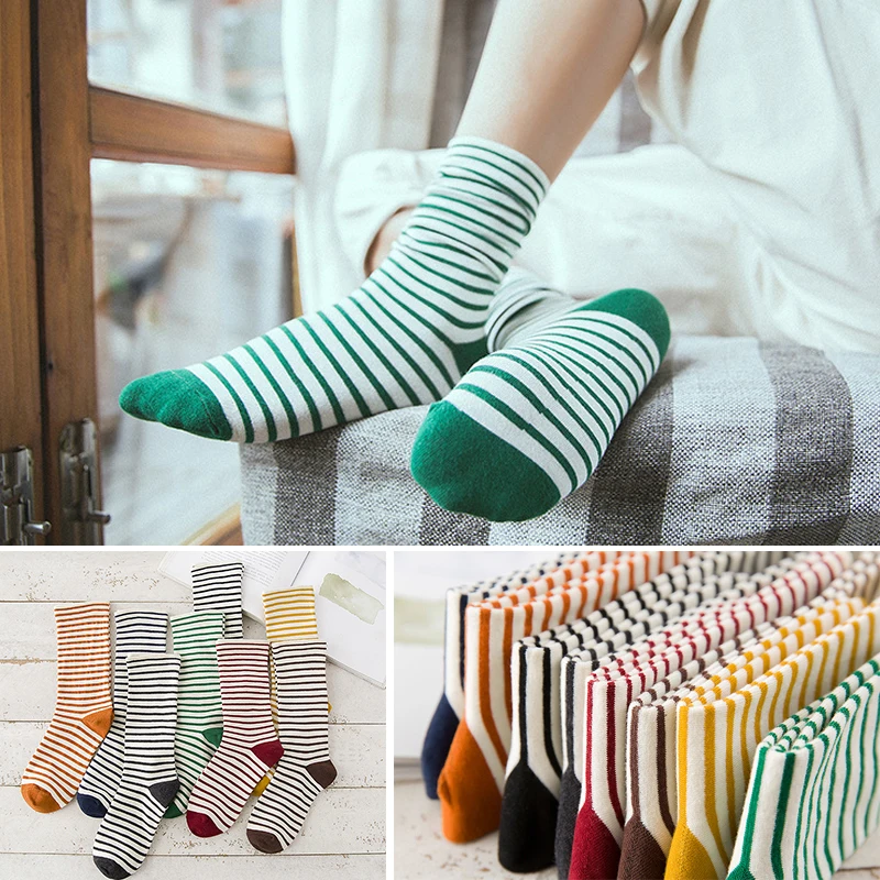 1 пара осенних милых полосатых носков, женские модные хлопковые носки в стиле Харадзюку ярких цветов, толстые теплые забавные полосатые носки