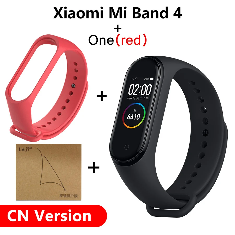 red N film Xiaomi Mi Band 4 новейший Xiaomi Mi 4 браслета 3 цвета сердечного ритма фитнес Bluetooth 5,0 135 мАч цветной экран - Цвет: red N film