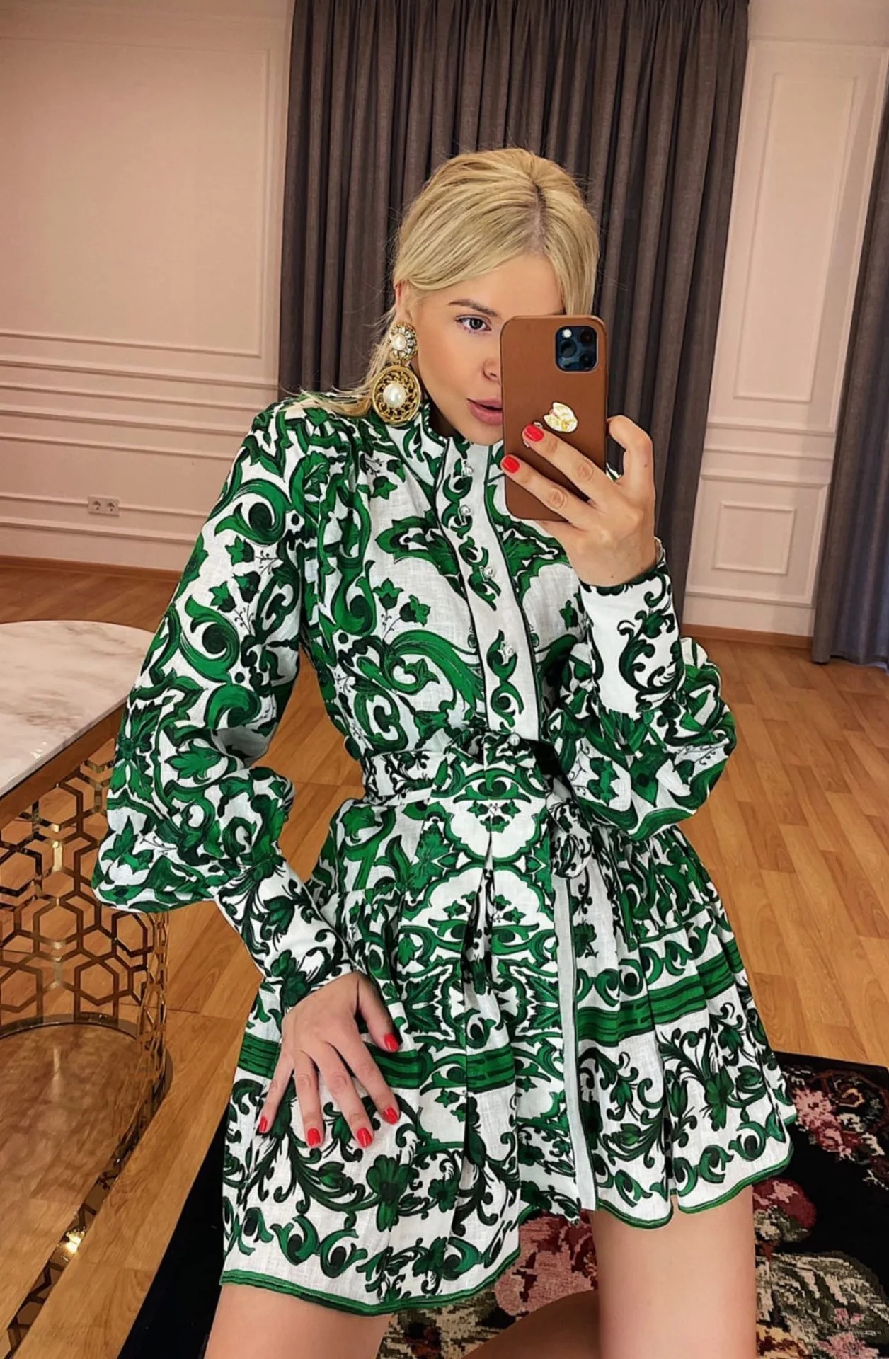 

VANOVICH 2022 Autumn New European and American Women Dress Printing Puff Sleeve Ladies Dress Fashion Long Sleeve Women Clothing