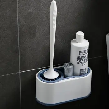 

1 Set Wall Mounted Toilet Brush Set Long Handle Cleaning Toilet Punch Wall Hanging Toilet Brush Holder for Home Hotel