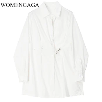 

Loose Women White Asymmetrical Pleated Temperament Blouse Lapel Long Sleeve Loose Fit Shirt Fashion Spring Autumn 2020 AY7B