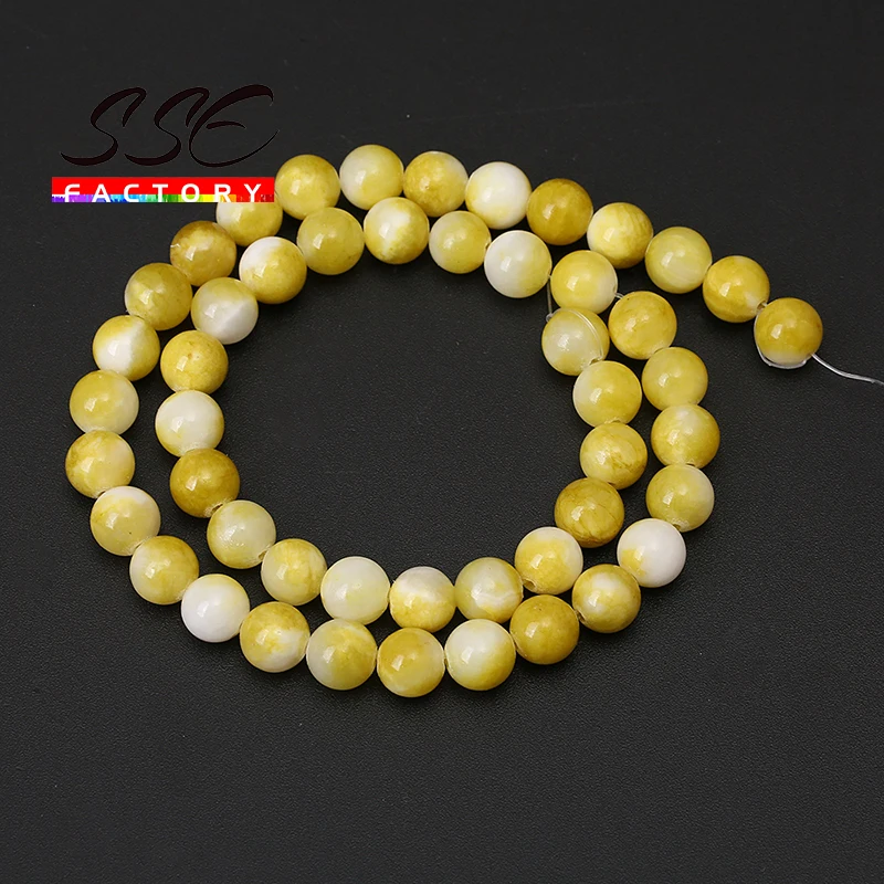

Yellow White Persian Jades Beads Natural Stone Round Loose Bedas for Jewelry Making Diy Bracelet Accessories 6/8/10/12mm 15"inch