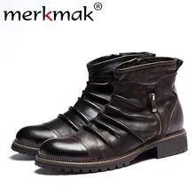 Merkmak/осенние мужские кожаные ботинки; Модные ботильоны «Челси» на молнии в стиле ретро; дышащие мужские ботинки в байкерском стиле больших размеров; вечерние ботинки