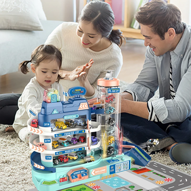 Electric Track Parking Building Car Toy Racing Rail Car Train Track Toy for Children Gifts Mechanical Adventure Brain Table Game