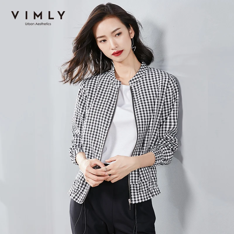 Vimly 2020 осенне зимняя женская короткая клетчатая куртка с длинными рукавами и
