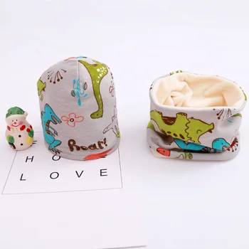 

Kids Cotton Hat Dinosaur Printing Cap Scarf Boys Winter Hats Thick Velvet Children's Hats Caps Baby Hat Bonnet