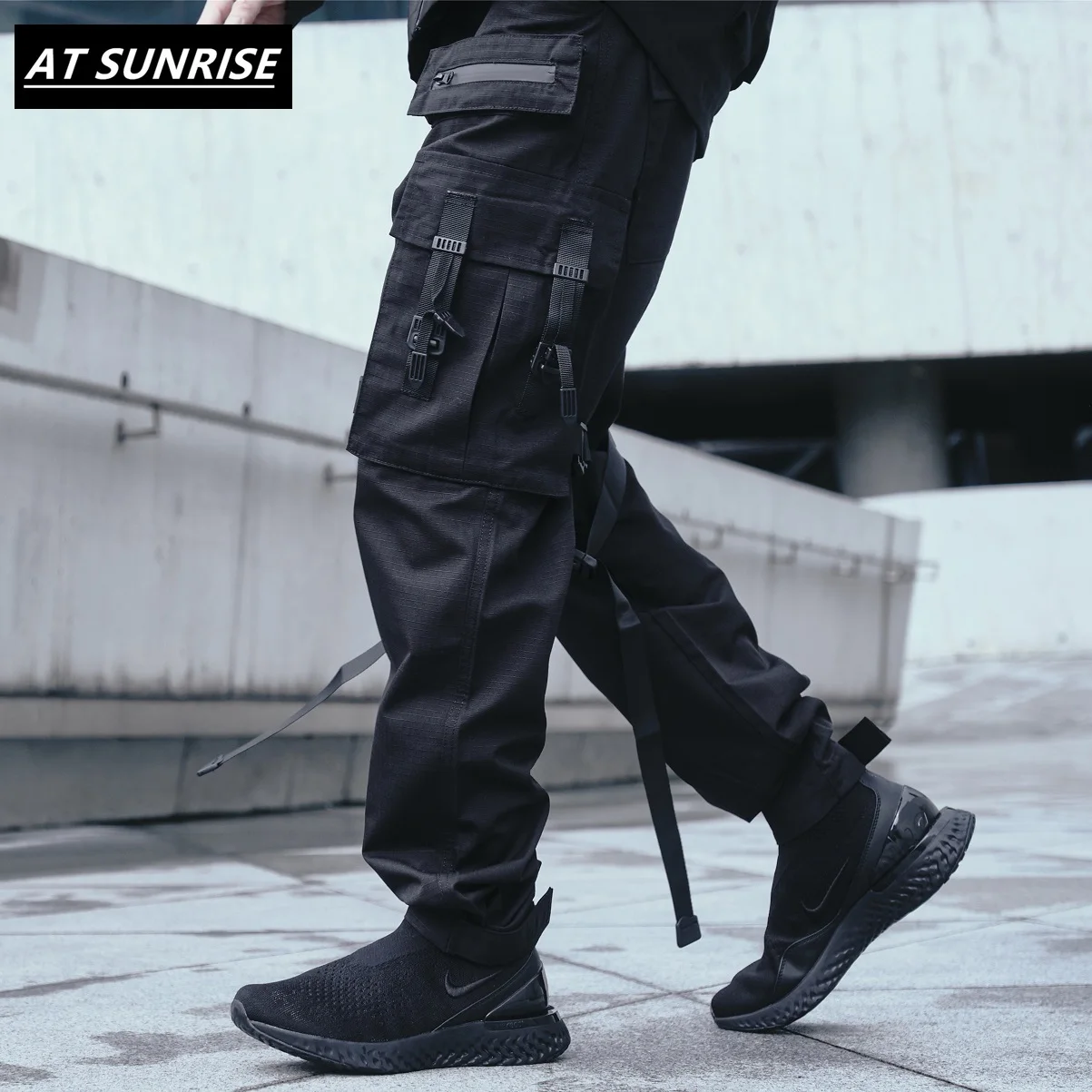 2020 Ленты Брюки карго Мужская Черная уличная одежда с карманом Harajuku Techwear брюки хип