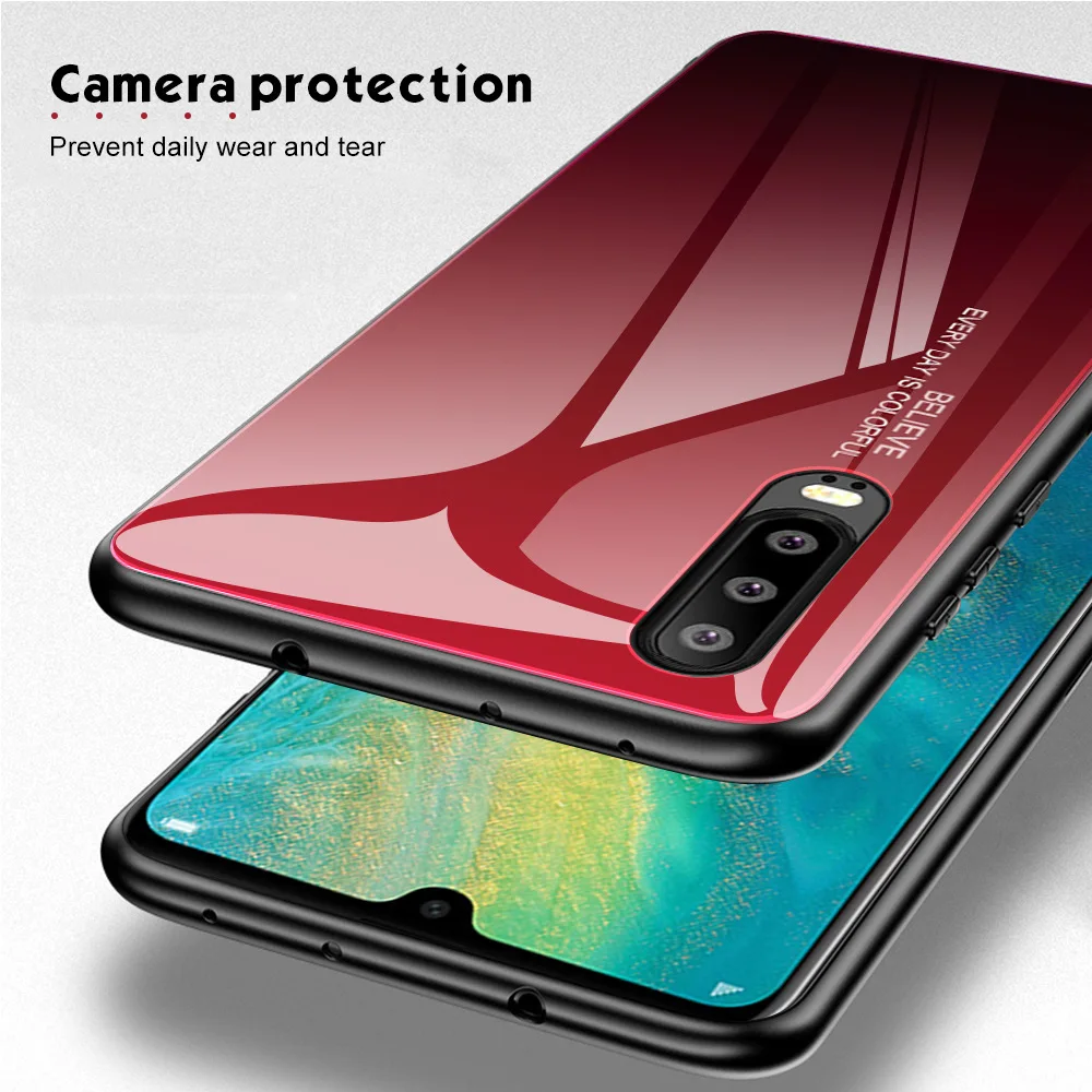 Градиентный стеклянный чехол для huawei P20 P30 Pro Lite P SMART мягкий силиконовый край чехол на P 20 30 Smart Z Plus защитный чехол