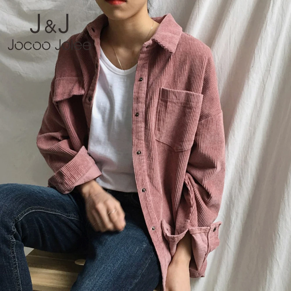 

Jocoo Jolee Women Autumn Vintage Corduroy Jackets Solid Harajuku Loose Coats Female Casual Overcoats Retro Tops Clothing