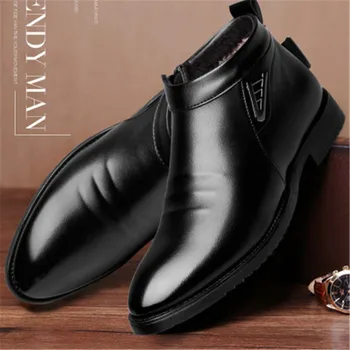 

2019 Autumn Winter Men Boots Retro Comfortable Zipper Brand Casual Shoes Split Leather Snow Boots shoes size 38-44 black brown