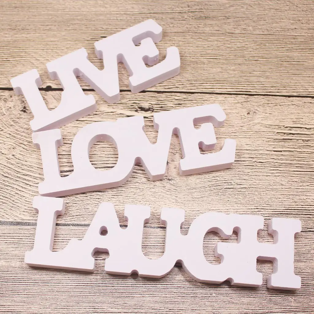 3 Pieces/Pack White Wood Cutout Sign LAUGH LIVE LOVE Housewarming Gift for Friends and Families