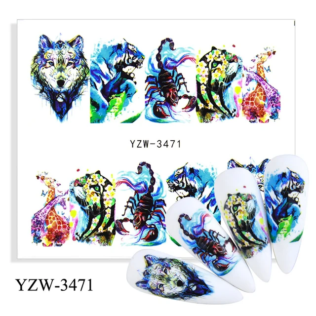 Nail Stickers Sliders For Nails Winter Sticker Elk Figure Nail Art Decorations Wolf Animal Transfer Watermark Water Slider YZW-3471