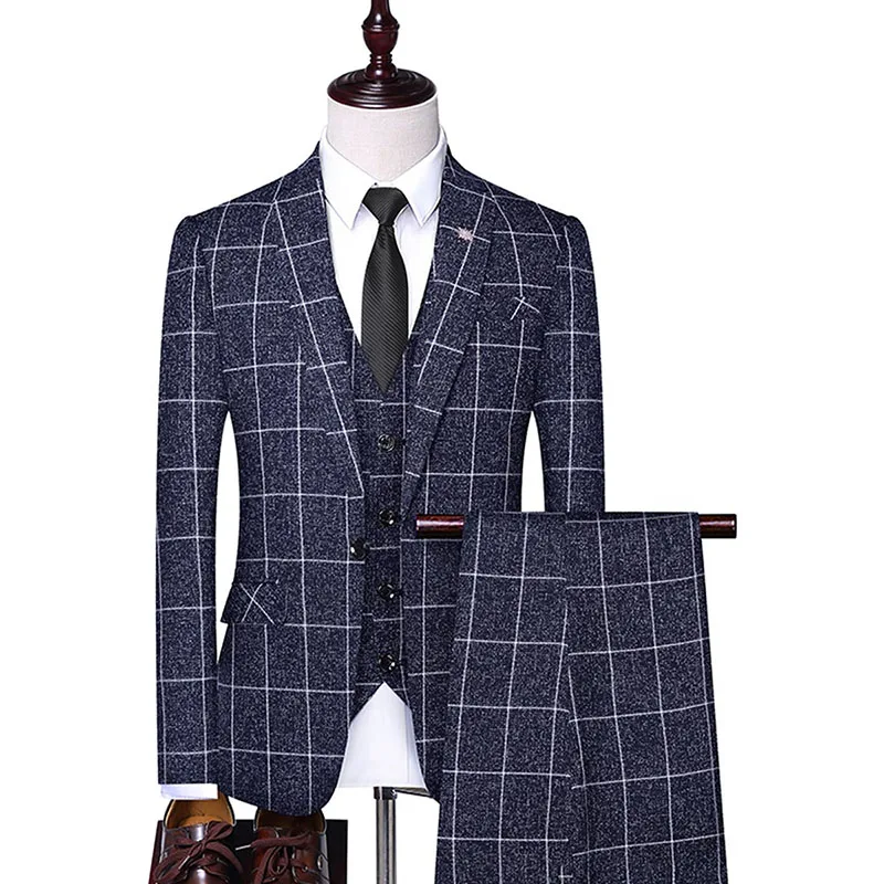 Клетчатый мужской костюм Traje de Hombre Trajes мужские часы de Fiesta Terno Masculino костюм Homme Mariage мужская клетчатая куртка
