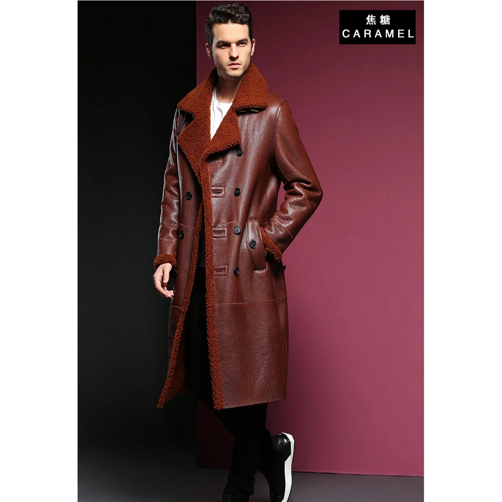 Настоящее пальто из овчины пояса из натуральной кожи мужской формальные повседневное зимние длинные Толстая куртка овчины Дубленки для