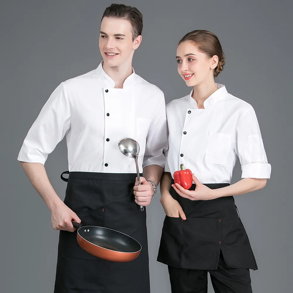 Unisex Restaurant Kitchen Chef Uniform short sleeve Shirt Breathable Chef Jacket+cap+apron works clothes for men