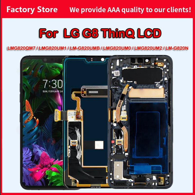 

6.1''P-OLED For LG G8 ThinQ LMG820QM7 LMG820UM1 LMG820UM2 LM-G820N LCD Display Touch Screen Digitizer Assembly Frame Replacement