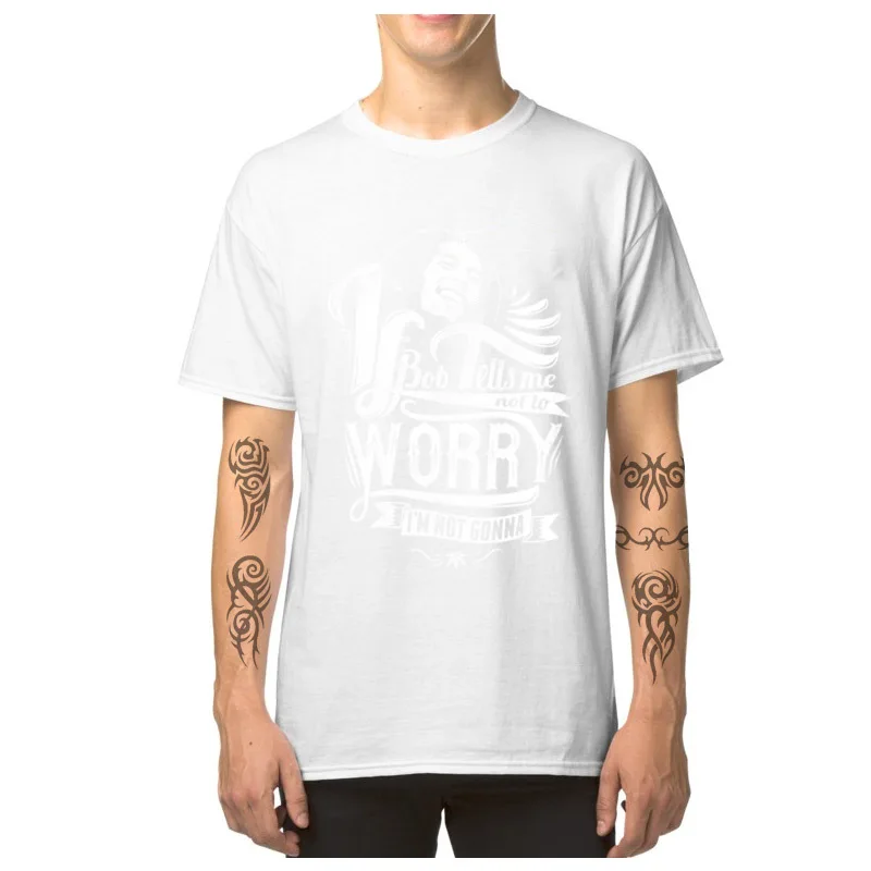 Bob_Marley_-_No_worry_797 100% Cotton Custom Tees Fitted Short Sleeve Men T-shirts Customized Fall Tshirts Round Collar Bob_Marley_-_No_worry_797 white