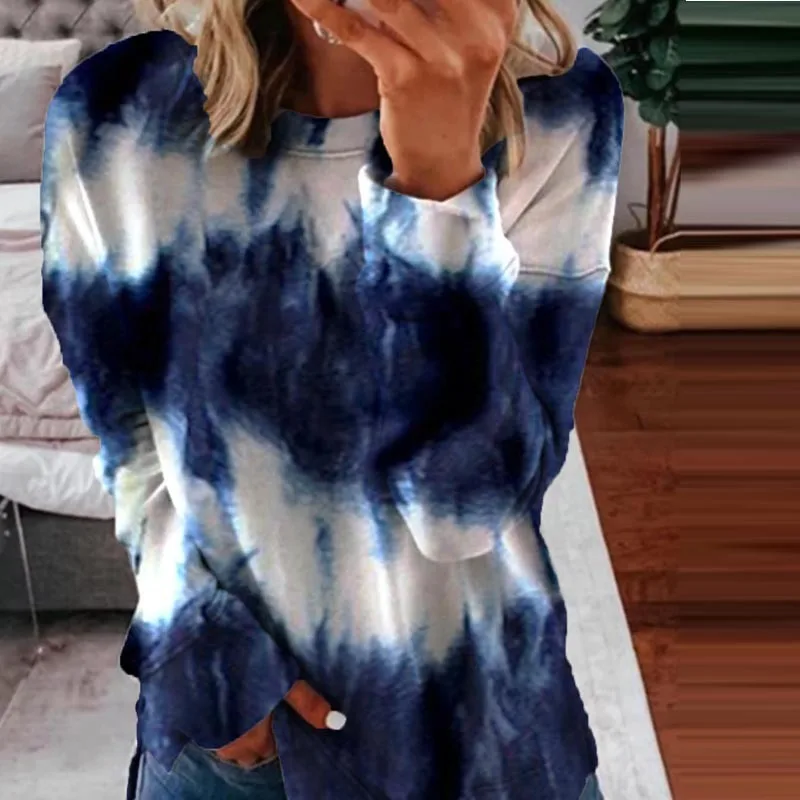 

2020 Autumn and Winter Hot Selling New Popular Tie-Dyed Printed Long-Sleeved Loose round Neck Women's Sweater