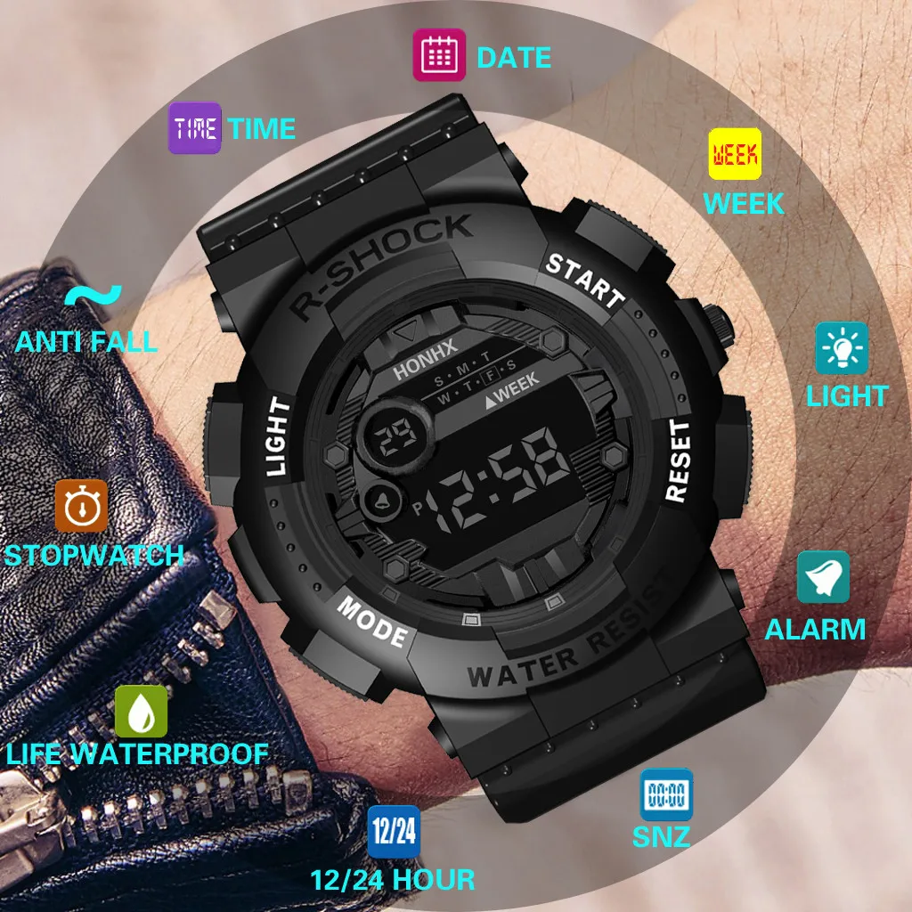 

Fashion Men Sport Watch Waterproof Military Watches Alarm LED Digital Date Outdoor Electronic WristWatch Thanksgiving Gift