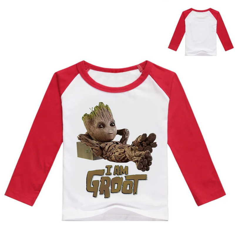 2019 г. одежда футболки с принтом I'm Groot летние для детей длинными рукавами топ