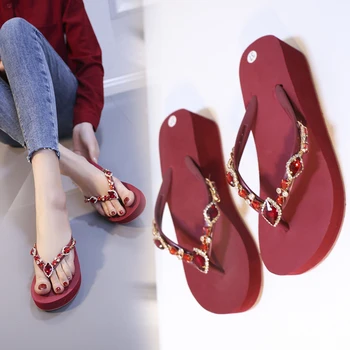 

2020 Summer New Women Fashion Beach Slippers Crystal Platform Slippers Casual Flip Flops Platform Sandals