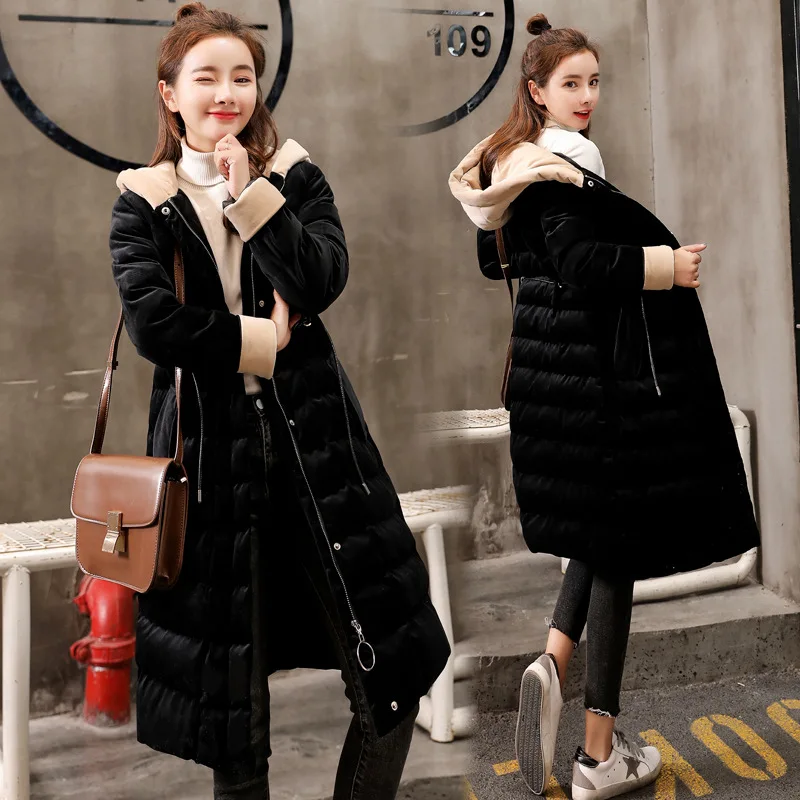 

Winter Coat Women's 2018 Winter New Style Korean-style Mid-length Thick Gold Velvet Cotton-padded Clothes Fashion Slim Fit Warm
