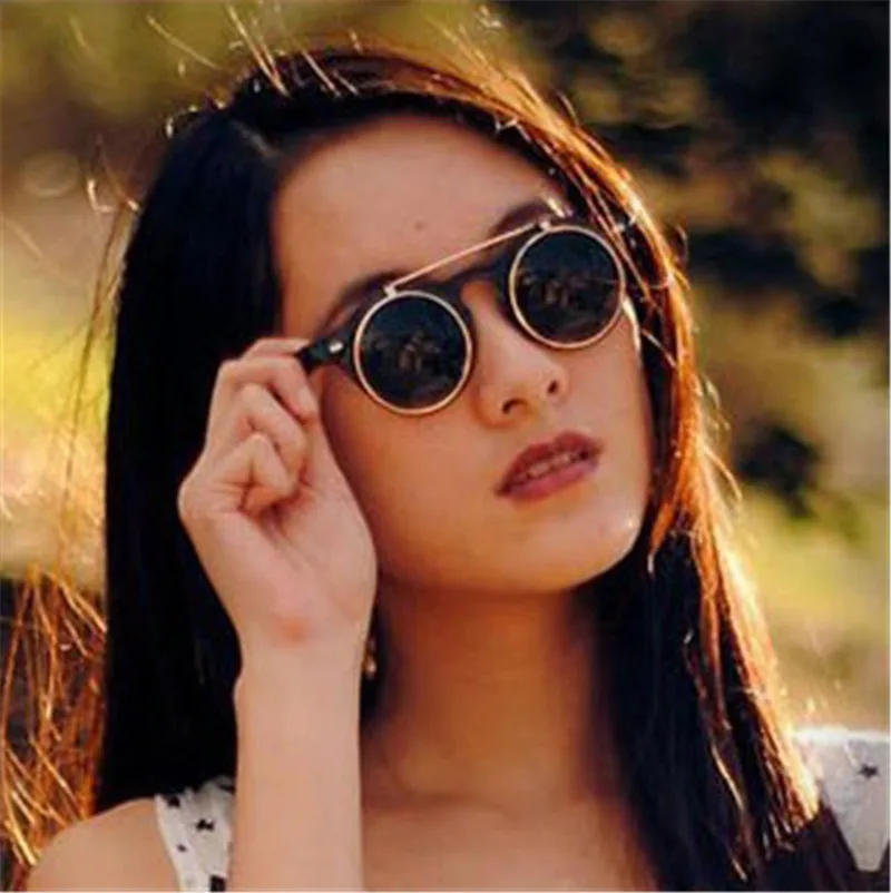 

Cool Metal Flip Cover Sunglasses Men Women Retro Gafas Shade Round Steampunk Vintage Punk Sun Glasses Oculos UV400