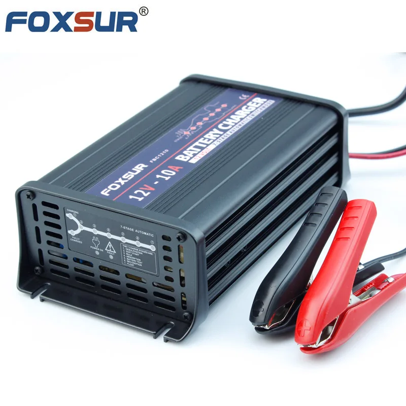 12V 10A FOXSUR мотоцикл автомобильное зарядное устройство для быстрой зарядки 12v 10A/20A 7-ступенчатая свинцово-кислотный высокой мощности умное устройство для зарядки - Цвет: 12V 10A