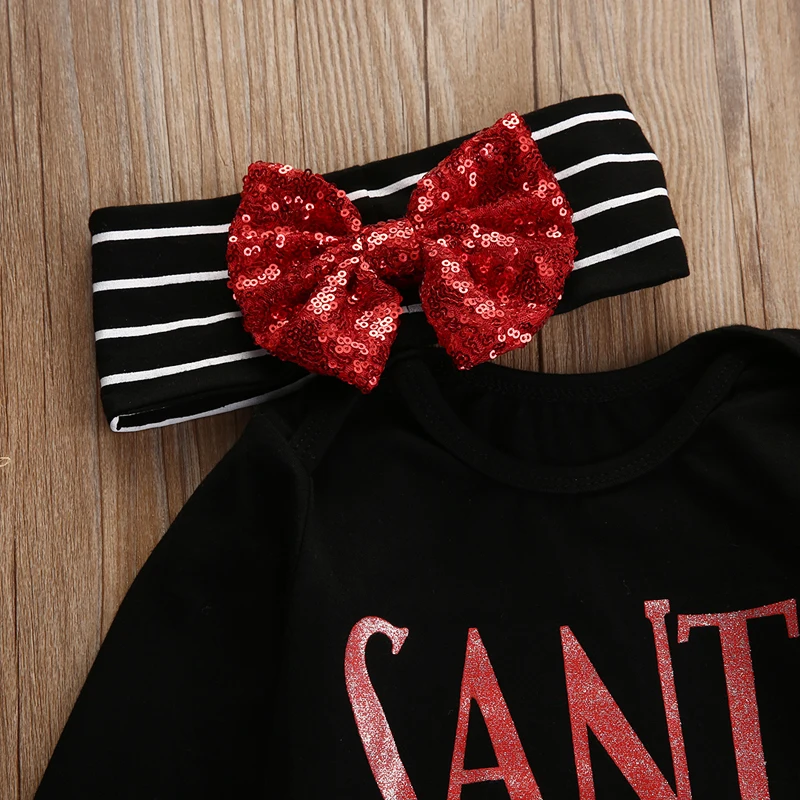Рождественский комплект одежды для новорожденных мальчиков и девочек; Весенний комплект одежды с длинными рукавами; топы; гетры; повязка на голову; комплект одежды из 3 предметов