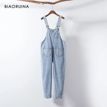 

BIAORUINA Women's All-match Loose Denim Overalls Female Korean Style High Waist Casual Ankle-Length Pant Fashion Overalls