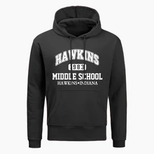 Странные вещи толстовки Хокинс Индиана средняя школа перевернутый вниз печати балахон для мужчин забавные осень зима Harajuku уличная одежда