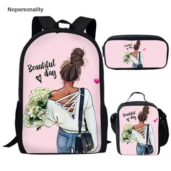 

Nopersonlity Super Mama Print School Backpack for Kids Pink Princess Girls School Book Bags Stylish Primary Children Bagpack Set