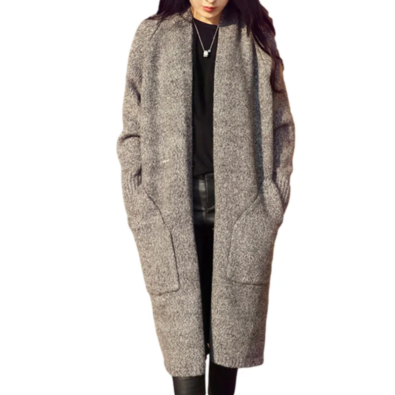 Кардиган вязаный длинный свитер однотонный свободный осенне зимний женский